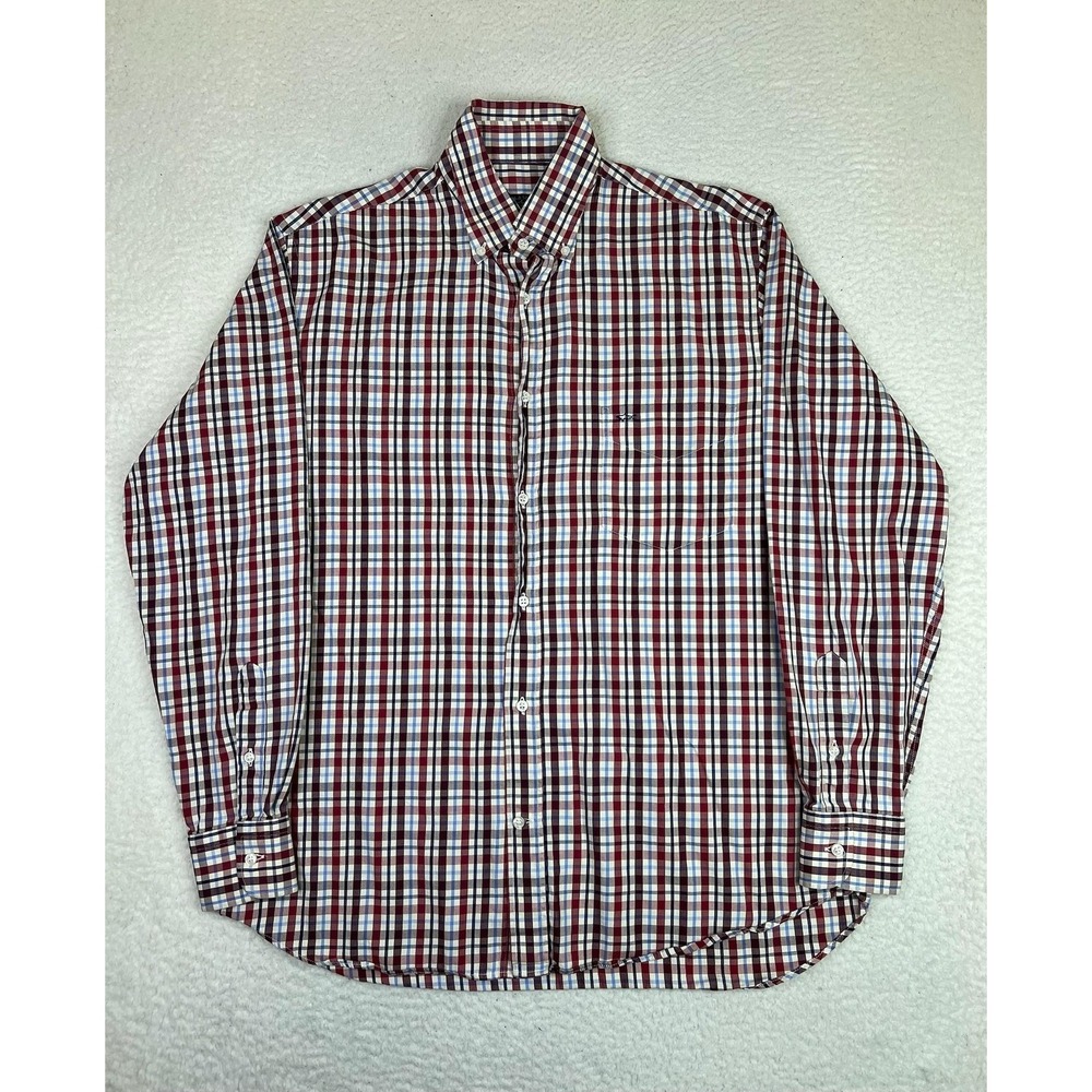 Paul & Shark Shirt Mens‎ 40 Medium Red Plaid Cotton LS Button Up Nautical